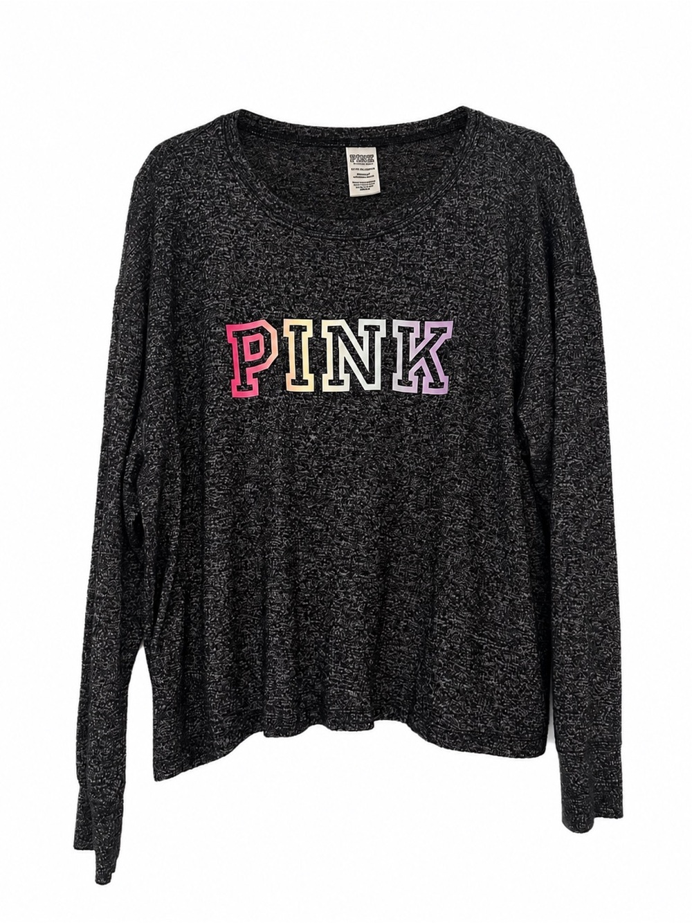 PINK Victoria's Secret Black Marled Long Sleeve Tee with Rainbow Logo